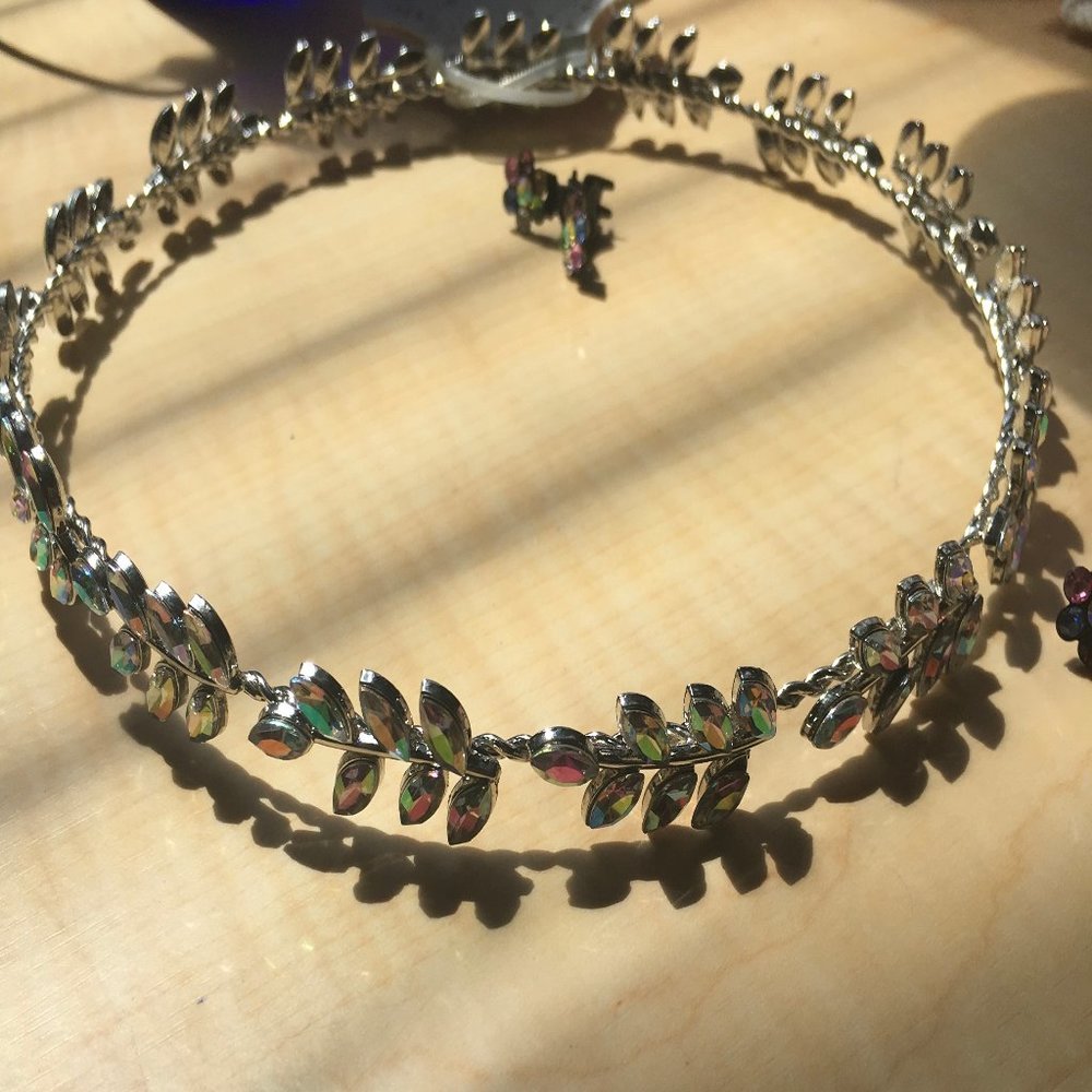Small, Metal, Leaf Crown with Iridescent Jewels